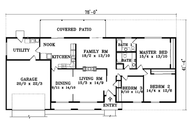 Dream House Plan - Floor Plan - Main Floor for Adobe / Southwestern House Plan #1-1380 - 3 bed, 2 bath