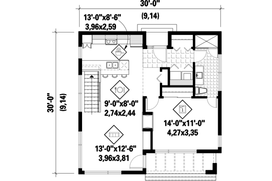 Floor Plan - Main Floor for Contemporary House Plan #25-4409 - 1 bed, 1 bath