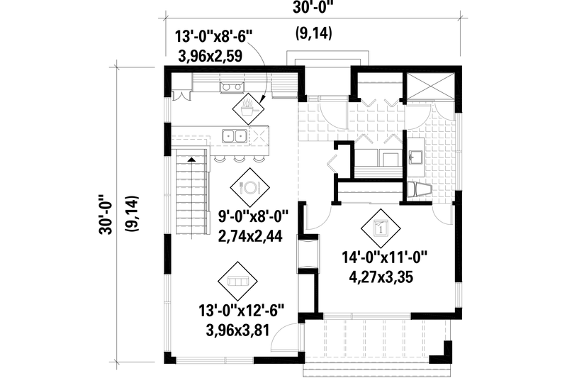 House Blueprint - Floor Plan - Main Floor for Contemporary House Plan #25-4409 - 1 bed, 1 bath