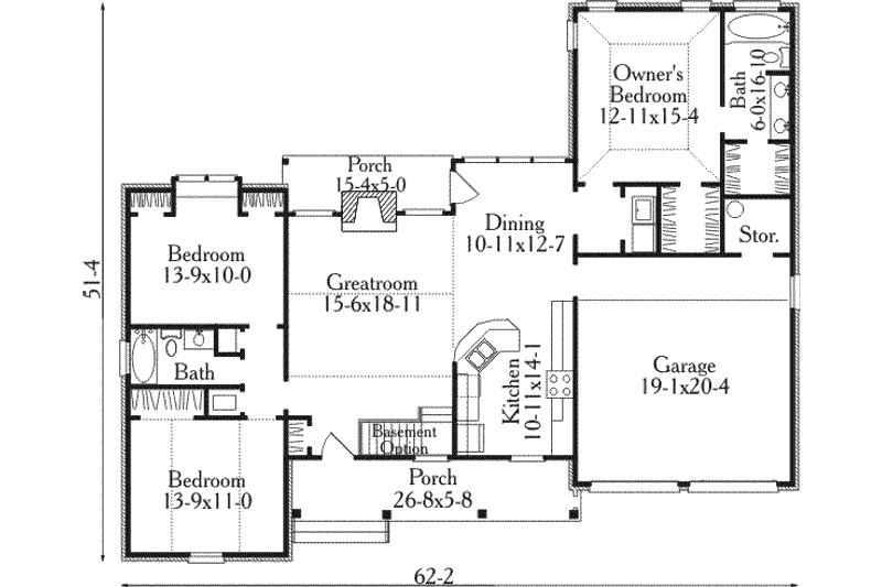 Architectural House Design - Floor Plan - Main Floor for Country House Plan #406-159 - 3 bed, 2 bath