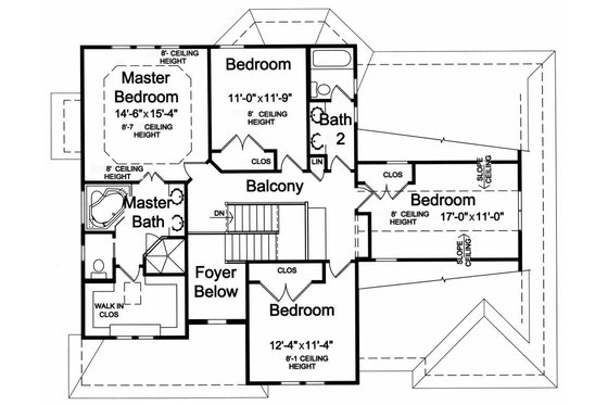Floor Plan - Upper Floor for Traditional House Plan #46-521 - 4 bed, 3.5 bath