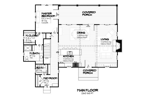 Cottage style house plan, bungalow style, main level floorplan
