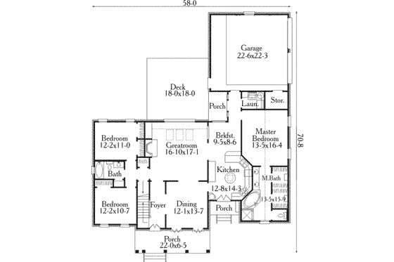 Floor Plan - Main Floor for Southern House Plan #406-173 - 3 bed, 2 bath