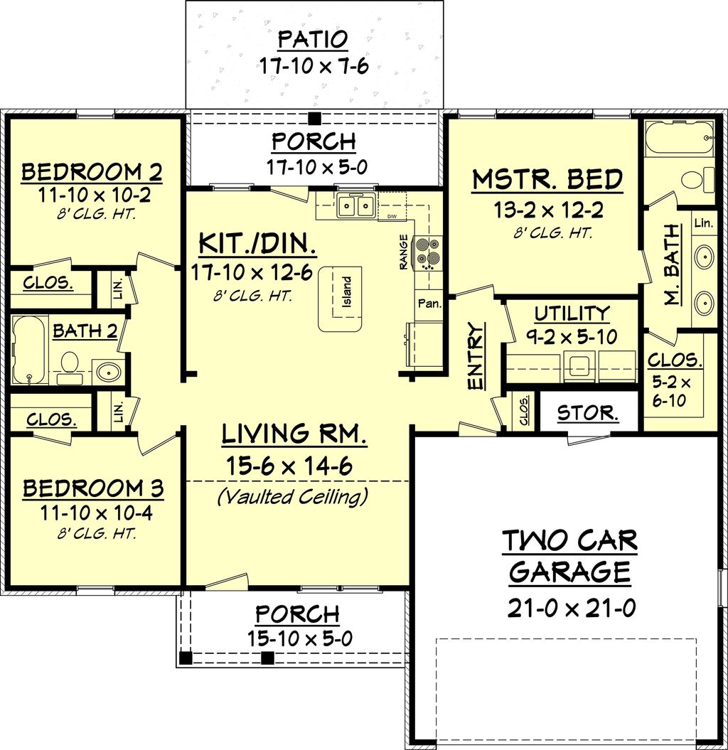 European Style House  Plan  3 Beds 2 Baths 1300  Sq  Ft  Plan  