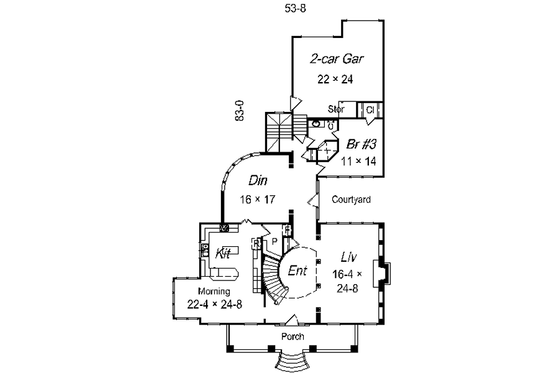 Floor Plan - Main Floor for Southern House Plan #329-317 - 3 bed, 3.5 bath