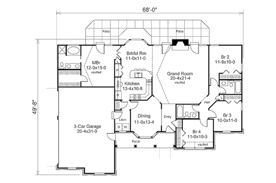 Floor Plan - Main Floor for Country House Plan #57-351 - 4 bed, 3 bath