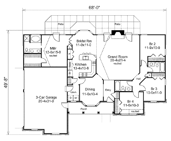 House Blueprint - Country Floor Plan - Main Floor Plan #57-351