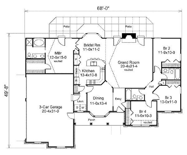 Architectural House Design - Country Floor Plan - Main Floor Plan #57-351