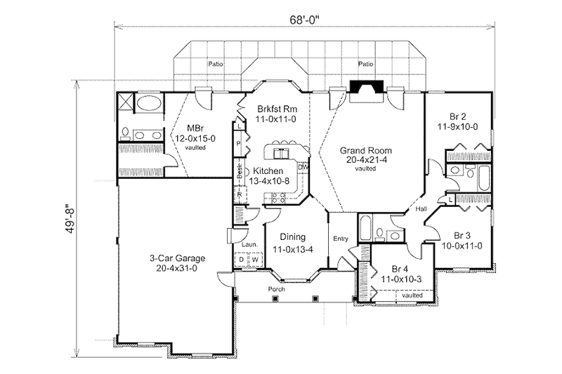 Home Plan - Floor Plan - Main Floor for Country House Plan #57-351 - 4 bed, 3 bath