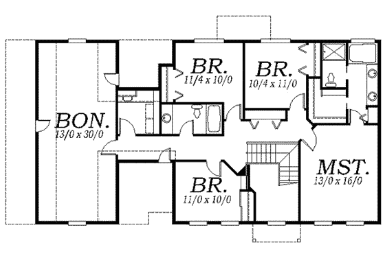 Floor Plan - Upper Floor for Colonial House Plan #130-120 - 4 bed, 2.5 bath