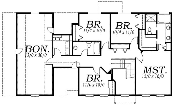 Colonial Floor Plan - Upper Floor Plan #130-120