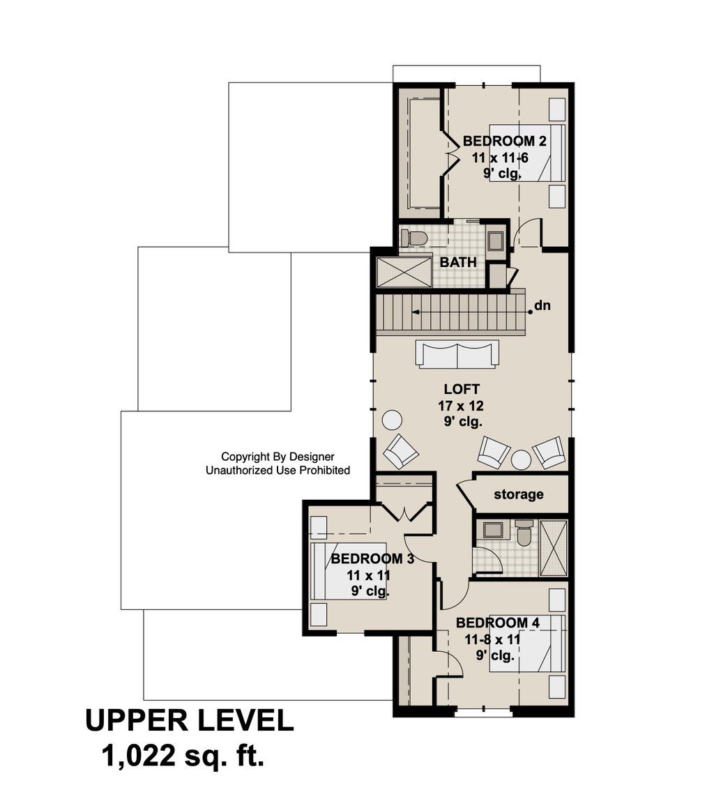 Floor Plan - Upper Floor for Farmhouse House Plan #51-1549 - 4 bed, 3.5 bath