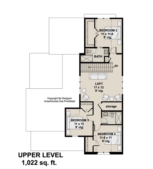 Architectural House Design - Floor Plan - Upper Floor for Farmhouse House Plan #51-1549 - 4 bed, 3.5 bath
