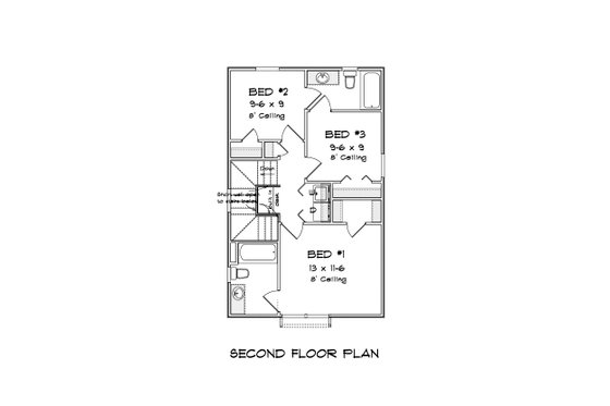 Floor Plan - Upper Floor for Cottage House Plan #513-2222 - 3 bed, 2.5 bath