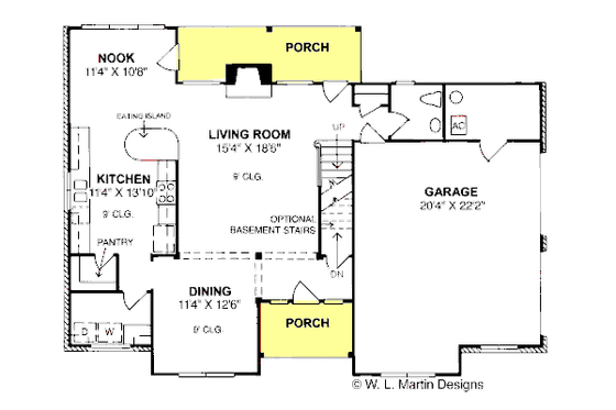 Floor Plan - Main Floor for Traditional House Plan #20-312 - 3 bed, 2.5 bath