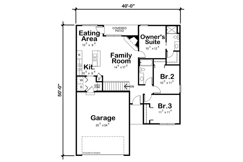 Dream House Plan - Floor Plan - Main Floor for Traditional House Plan #20-2525 - 3 bed, 2 bath