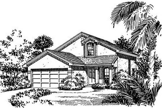 Exterior - Front Elevation for Mediterranean House Plan #417-132 - 4 bed, 2 bath