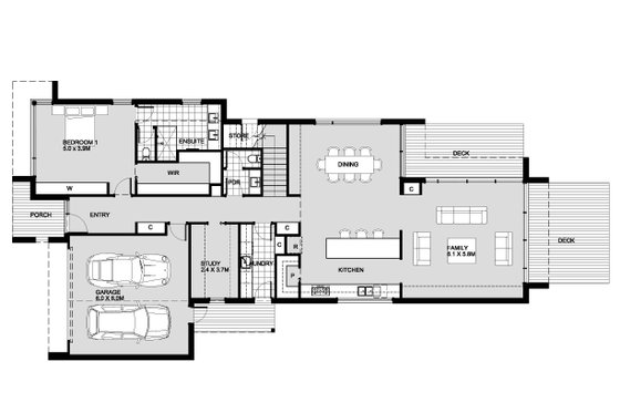 Floor Plan - Main Floor for Modern House Plan #496-26 - 3 bed, 2.5 bath