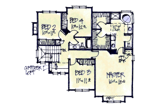 Floor Plan - Upper Floor for Country House Plan #20-2042 - 4 bed, 2.5 bath