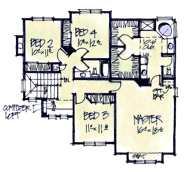 House Plan Design - Country Floor Plan - Upper Floor Plan #20-2042