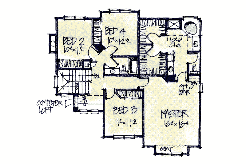 Architectural House Design - Floor Plan - Upper Floor for Country House Plan #20-2042 - 4 bed, 2.5 bath
