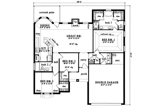 Floor Plan - Main Floor for European House Plan #42-337 - 3 bed, 2 bath