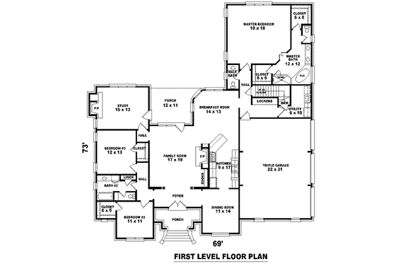 Floor Plan - Main Floor for European House Plan #81-1312 - 4 bed, 3.5 bath