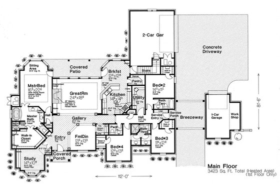Floor Plan - Main Floor for European House Plan #310-230 - 4 bed, 4.5 bath