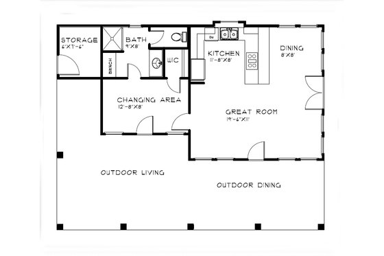 Floor Plan - Main Floor for Bungalow House Plan #515-53 - 1 bed, 1 bath