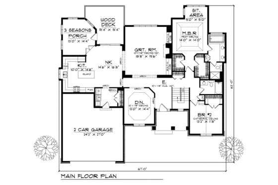 Floor Plan - Main Floor for Traditional House Plan #70-336 - 2 bed, 2 bath