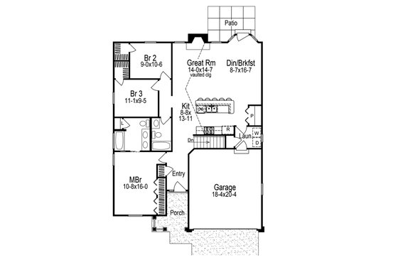 Floor Plan - Main Floor for Craftsman House Plan #57-671 - 3 bed, 2 bath