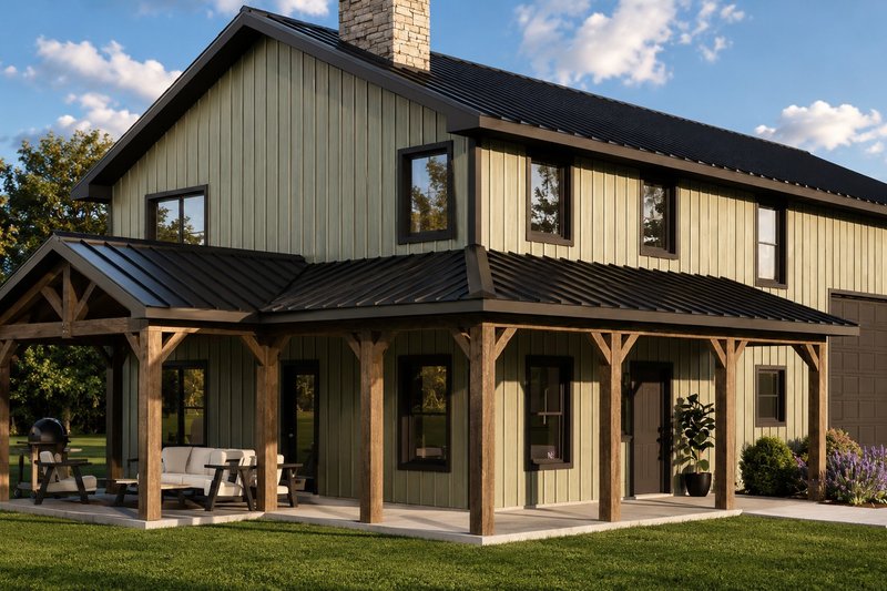 House Blueprint - Exterior - Covered Porch for Barndominium House Plan #1064-511 - 3 bed, 2.5 bath