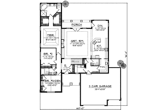Floor Plan - Main Floor for Traditional House Plan #70-728 - 3 bed, 2.5 bath