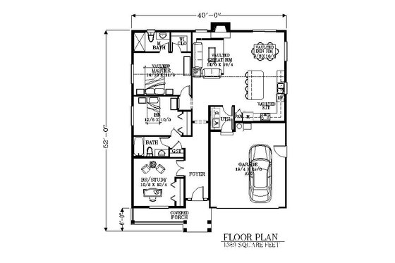 Floor Plan - Main Floor for Bungalow House Plan #53-435 - 3 bed, 2 bath
