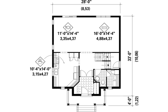 Floor Plan - Main Floor for European House Plan #25-4698 - 3 bed, 1 bath