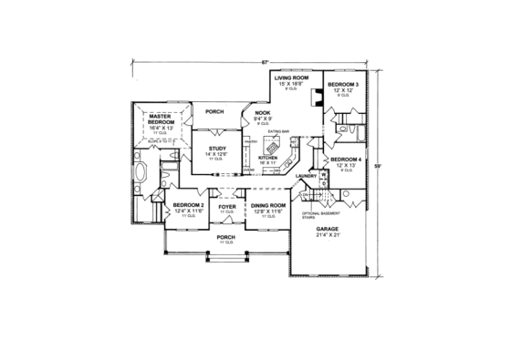 Floor Plan - Main Floor for Traditional House Plan #20-326 - 4 bed, 2 bath