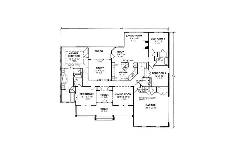 Dream House Plan - Floor Plan - Main Floor for Traditional House Plan #20-326 - 4 bed, 2 bath