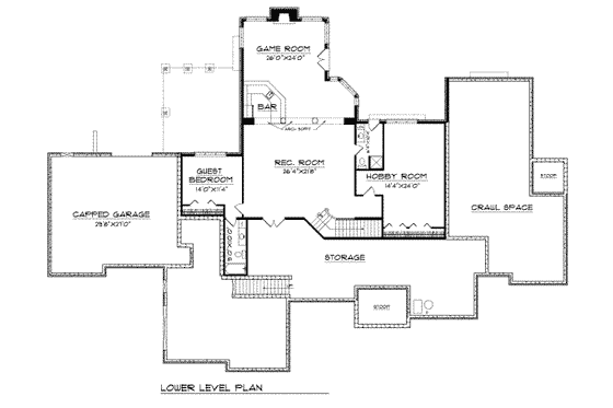 Floor Plan - Lower Floor for Traditional House Plan #70-557 - 4 bed, 4.5 bath
