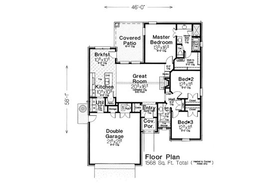 Floor Plan - Main Floor for European House Plan #310-1285 - 3 bed, 2 bath