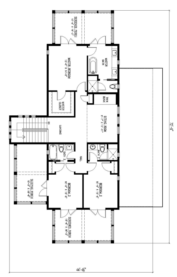 Beach Floor Plan - Upper Floor Plan #443-2