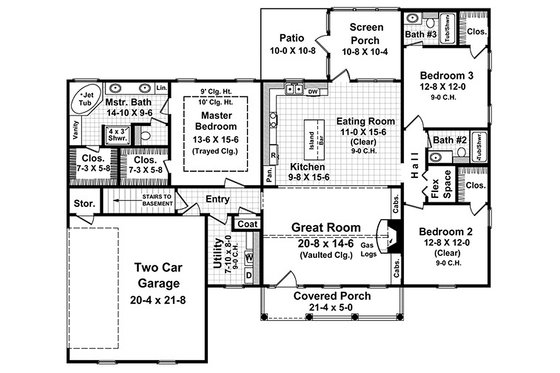 Floor Plan - Main Floor for Colonial House Plan #21-187 - 3 bed, 3 bath