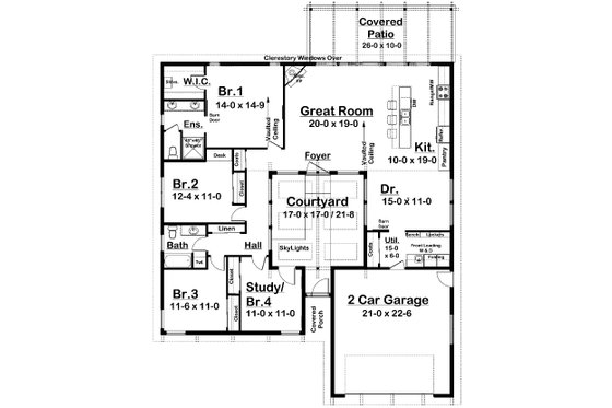Floor Plan - Main Floor for Contemporary House Plan #126-306 - 4 bed, 2 bath