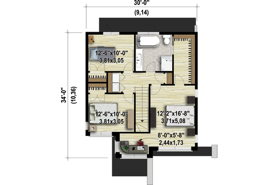 Floor Plan - Upper Floor 1 for Contemporary House Plan #25-4308 - 3 bed, 1 bath