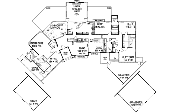 Floor Plan - Main Floor for Ranch House Plan #60-595 - 5 bed, 3.5 bath