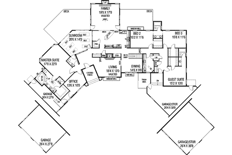 Home Plan - Floor Plan - Main Floor for Ranch House Plan #60-595 - 5 bed, 3.5 bath