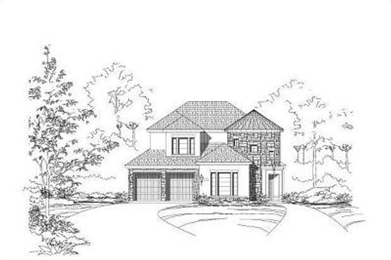 Exterior - Front Elevation for European House Plan #411-361 - 3 bed, 2.5 bath