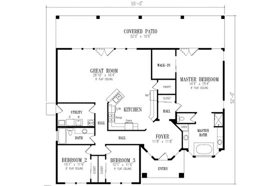Floor Plan - Main Floor for Adobe / Southwestern House Plan #1-427 - 3 bed, 2 bath