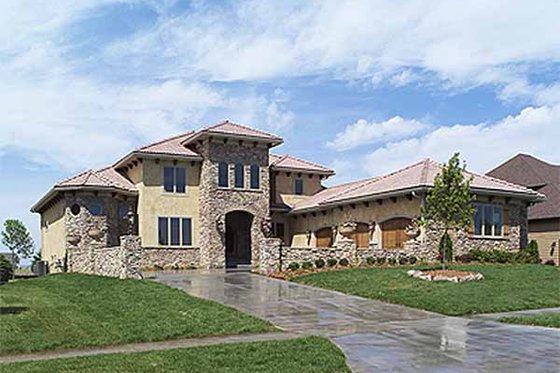 Exterior - Front Elevation 3 for European House Plan #70-925 - 4 bed, 3.5 bath
