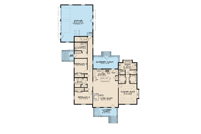 House Blueprint - Floor Plan - Main Floor for Farmhouse House Plan #923-116 - 3 bed, 2 bath