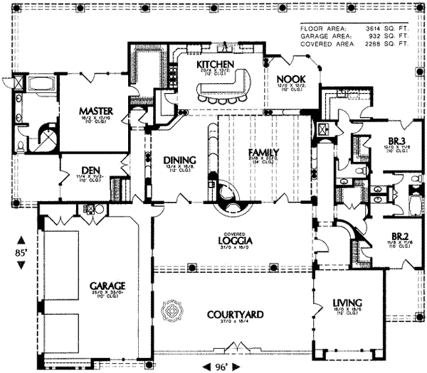 Adobe / Southwestern Style House Plan - 3 Beds 2.5 Baths 3614 Sq/Ft ...